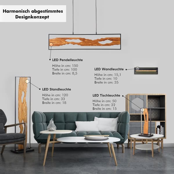 Brilliant Chaumont LED pendel 100cm sort/træ, aluminium/metal/træ, 1x LED integreret, 20 W, (lysstrøm: 2300lm, lysfarve: 3000K)