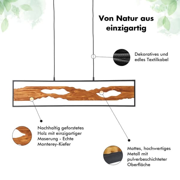Brilliant Chaumont LED pendel 100cm sort/træ, aluminium/metal/træ, 1x LED integreret, 20 W, (lysstrøm: 2300lm, lysfarve: 3000K)