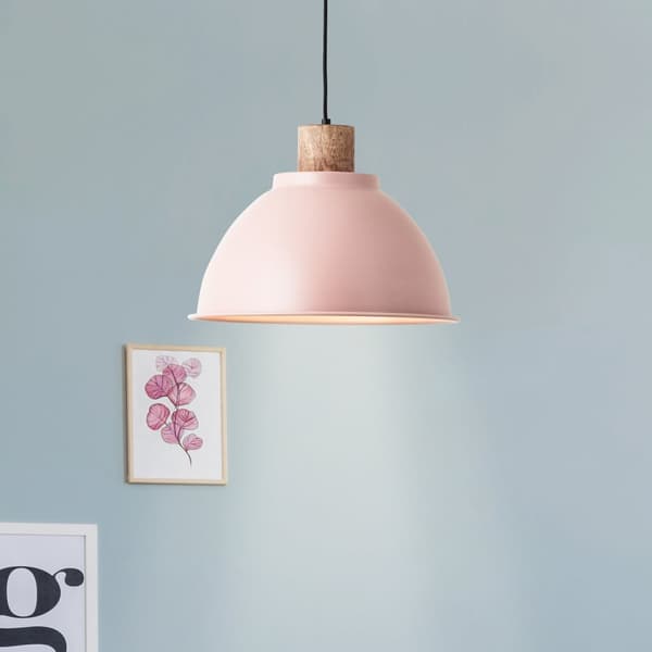 Brilliant Erena taklampa 38cm ljusrosa metall/trä   1x A60, E27, 60 W, lämplig för normal lampa (ingår ej)