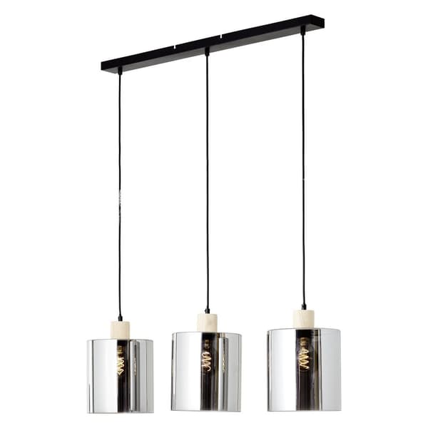 Brilliant Weald taklampa 3-lågor svart/rök/trä metall/glas/trä   3x A60, E27, 40 W, lämplig för normal lampa (ingår ej)