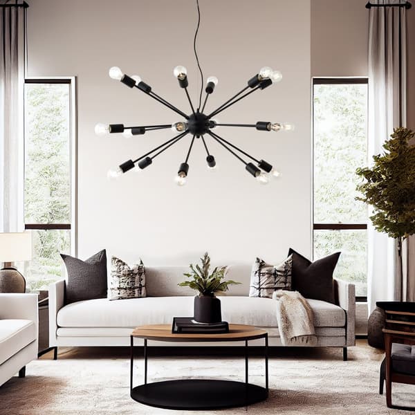 Brilliant Dree pendellampa 90cm mattsvart metall   18x A60, E27, 40 W, lämplig för normal lampa (ingår ej)