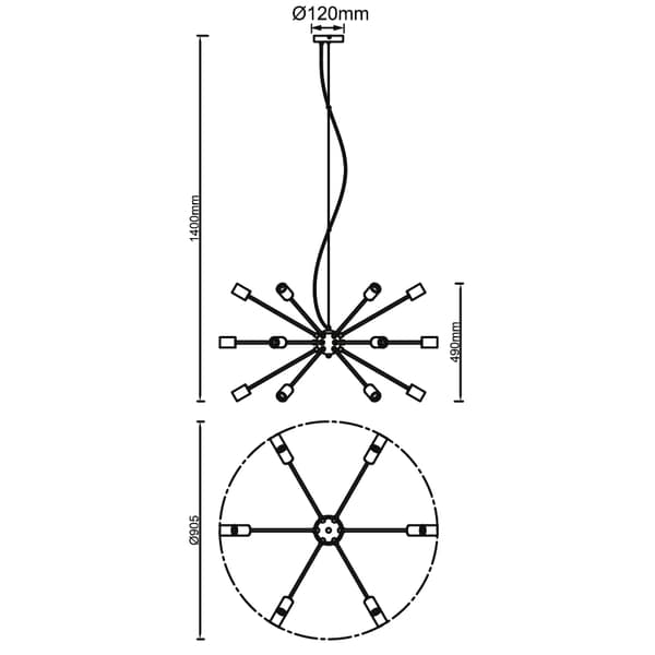 Brilliant Dree pendellampa 90cm mattsvart metall   18x A60, E27, 40 W, lämplig för normal lampa (ingår ej)