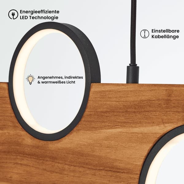 Brilliant Chaumont LED pendel 100cm sort/træ, aluminium/metal/træ, 1x LED integreret, 20 W, (lysstrøm: 2300lm, lysfarve: 3000K)