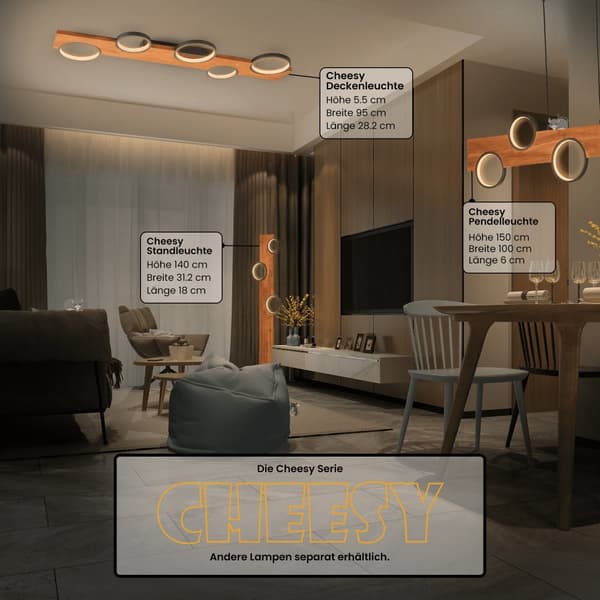 Brilliant Chaumont LED pendel 100cm sort/træ, aluminium/metal/træ, 1x LED integreret, 20 W, (lysstrøm: 2300lm, lysfarve: 3000K)