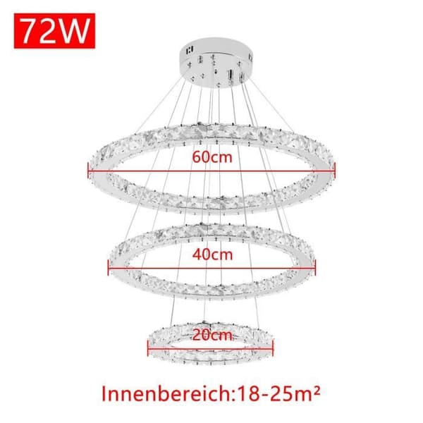 LED-taklampa Pendel Kristallkrona Design XMTECH - 72W - Dimbar - 20cm + 40cm + 60cm