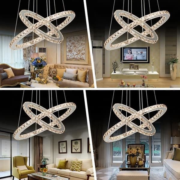 XMTECH 48W LED Crystal Design Takljus LED Pendellampa Suspension Creative Chandelier Två ringar Ljuskrona, Dimbar
