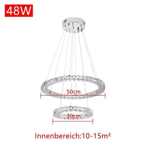 XMTECH 48W LED Crystal Design Takljus LED Pendellampa Hänglampa Creative Ljuskrona Två Ringar Ljuskrona, Cool Vit