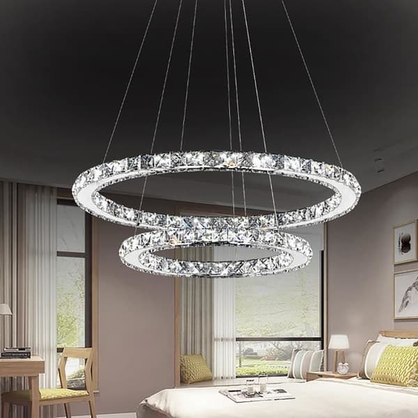 XMTECH 48W LED Crystal Design Takljus LED Pendellampa Hänglampa Creative Ljuskrona Två Ringar Ljuskrona, Cool Vit