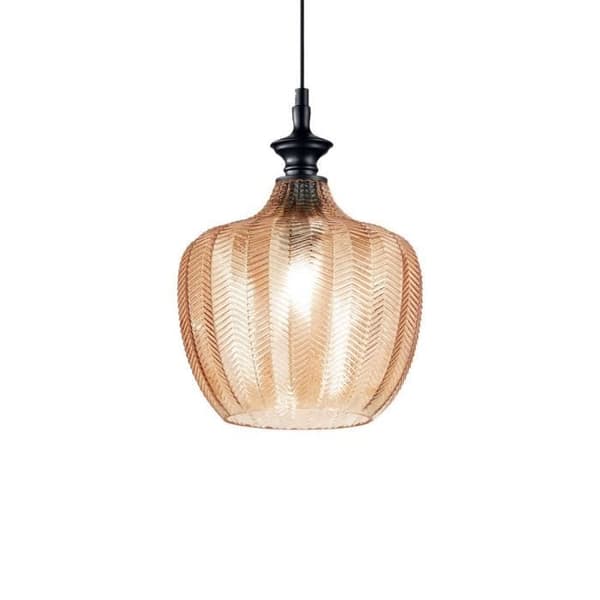 Dekorativ kupoltaklampa i bärnstensfärgat glas - Märke - Modell - Diameter 23 cm - Vintagestil - LED-teknik