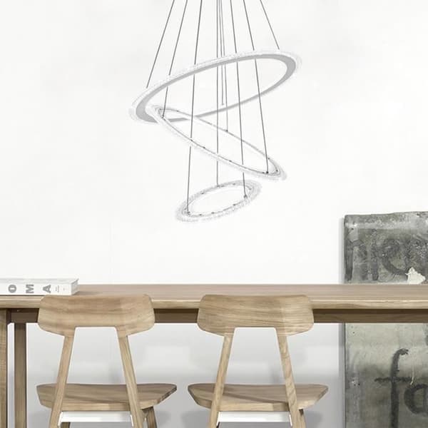XMTECH 128W Modern LED-upphängningsljuskrona Cool White Pendel, 3-ringars armatur för matsal och vardagsrum, Ø30+50+60cm