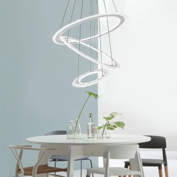 XMTECH 128W Modern LED-upphängningsljuskrona Cool White Pendel, 3-ringars armatur för matsal och vardagsrum, Ø30+50+60cm