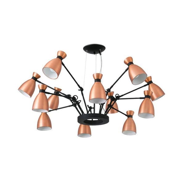 Suspension Retro - Faro Barcelona - 12 armar - Koppar - 150 cm - 20w E14 Svart