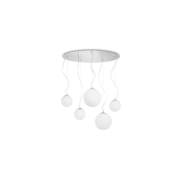 Upphängning - IDEAL LUX - VIT - 5 E27 glödlampor - Glas - Inomhus - Höjdjusterbar 55-135 cm