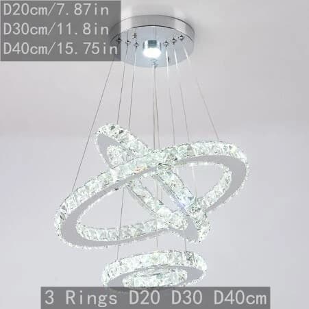 Ljuskrona med hängande ljus, K9-kristall, nordisk design, 3rings D40xD30xD20cm, Utbytbar