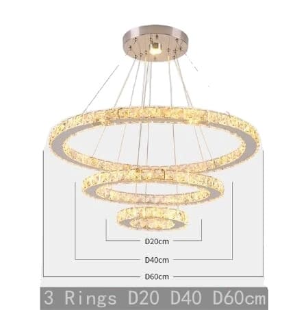 Ljuskrona med hängande ljus, K9-kristall, nordisk design, 3rings D40xD30xD20cm, Utbytbar