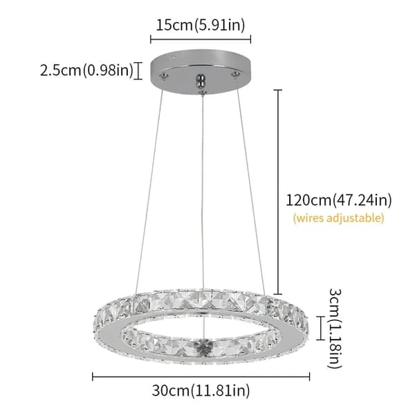 Hængelampe, Krystallringe Design, Dæmpbar LED Teknologi, 1 ring, Kølig Hvid