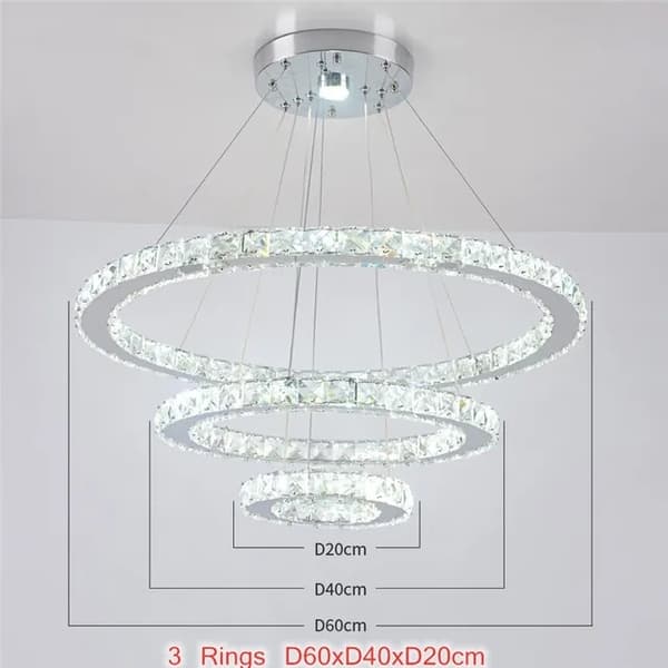 Lysekroner, Luksus Design, Rustfrit Stål Konstruktion, 3Rings D20 40 60cm, dæmpning med fjernbetjening