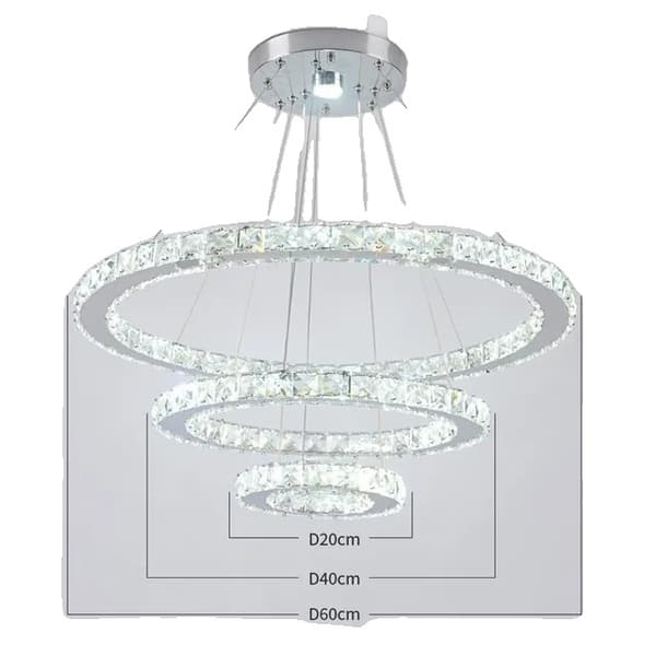 Lysekroner, Luksus Design, Rustfrit Stål Konstruktion, 3Rings D20 40 60cm, dæmpning med fjernbetjening