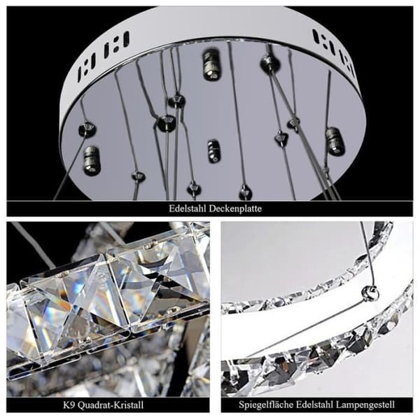 YUENFONG Modern kristallkrona 72W LED 3-ringar takljuslampor, Creative Dining Room Hanging Lamp (Cool White, 72W)