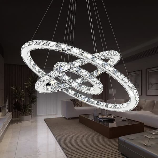 YUENFONG Modern kristallkrona 72W LED 3-ringar takljuslampor, Creative Dining Room Hanging Lamp (Cool White, 72W)