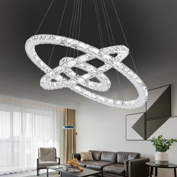 YUENFONG Modern kristallkrona 96W LED 3-ringar takljuslampor, Creative Dining Room Hanging Lamp (Cool White, 96W)