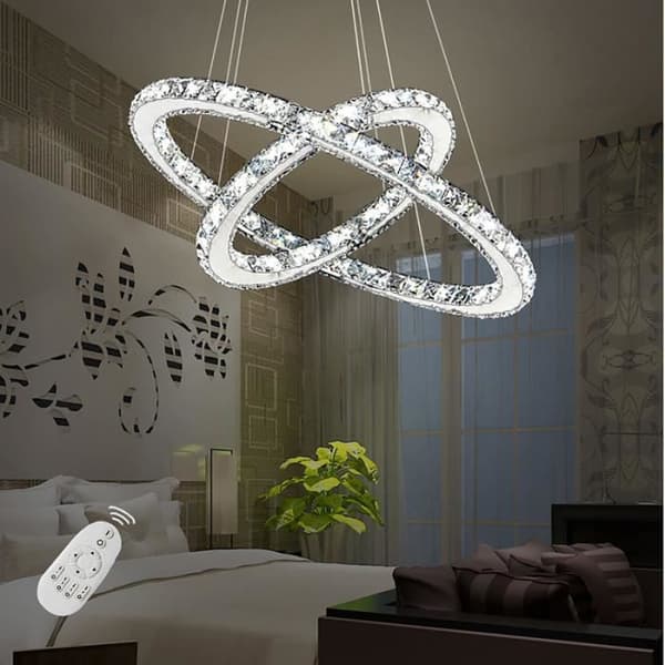 YUENFONG modern kristallkrona 48W LED 2-ringar takljuslampor med fjärrkontroll, kreativ hänglampa (dimbar, 48W)