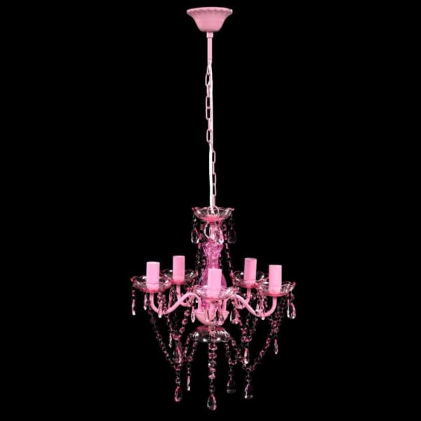 vidaXL Takkrona med kristaller 5 glödlampor rosa -  Takkronor