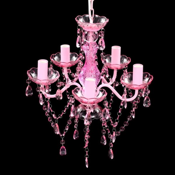 vidaXL Takkrona med kristaller 5 glödlampor rosa -  Takkronor