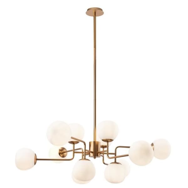 Lustreupphängning 12 lampor, Modern, Art Deco, Maytoni, i metall färg guld, Skärmar i vitt glas E14 ingår ej 12x 40W 220V
