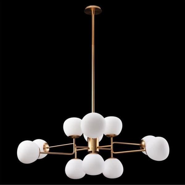 Lustreupphängning 12 lampor, Modern, Art Deco, Maytoni, i metall färg guld, Skärmar i vitt glas E14 ingår ej 12x 40W 220V