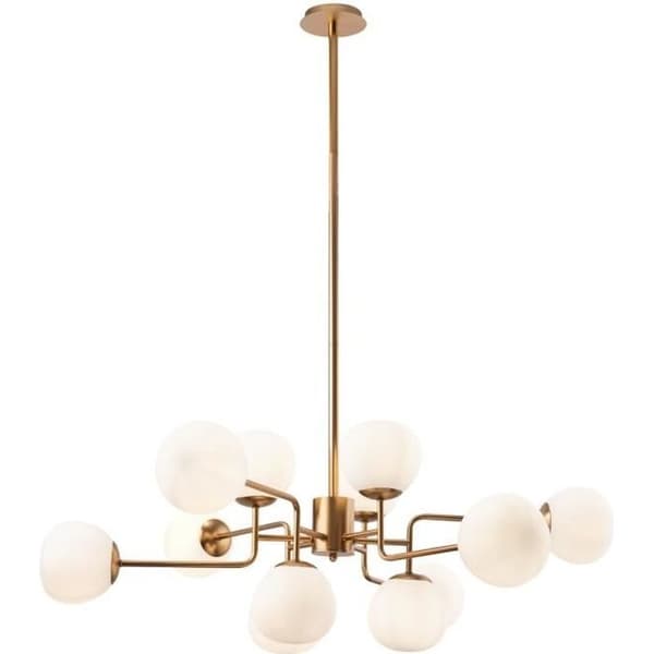 Lustreupphängning 12 lampor, Modern, Art Deco, Maytoni, i metall färg guld, Skärmar i vitt glas E14 ingår ej 12x 40W 220V Vit