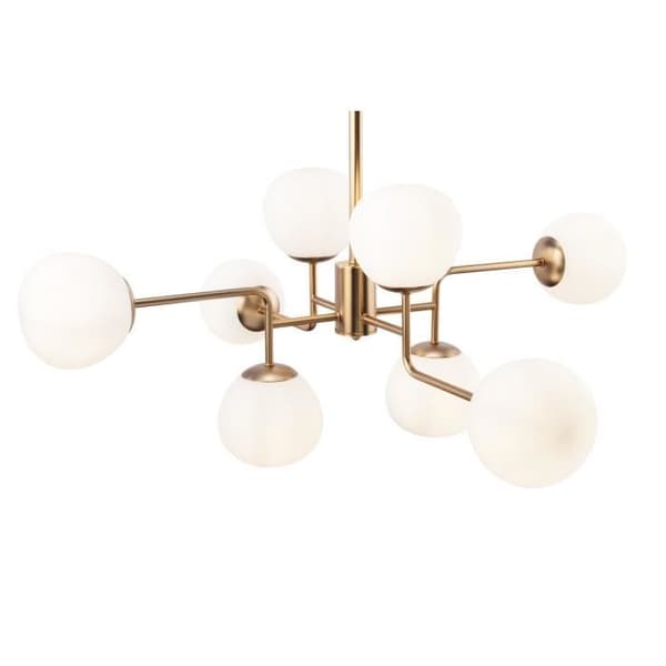 Lustre upphängning 8 lampor, Modern, Art Deco, Maytoni, i metall färg guld, Skärmar i vitt glas E14 ingår inte 8x 40W 220V