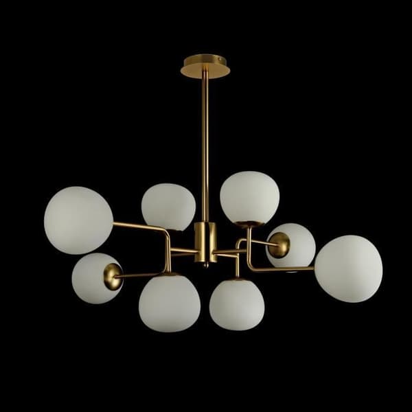 Lustre upphängning 8 lampor, Modern, Art Deco, Maytoni, i metall färg guld, Skärmar i vitt glas E14 ingår inte 8x 40W 220V