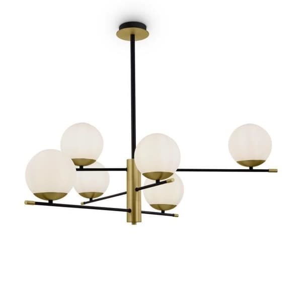 Luster 6 lampor, Modern stil, i Metall färg guld, Skärmar i vitt glas, exkl. E14 6x 40W 220V