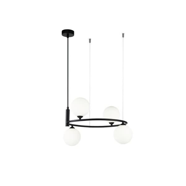 Utsökt 4-Light Suspension Chandelier, skålformad, svartfärgad metallram, vitfärgade taklampor i glas, för Vit