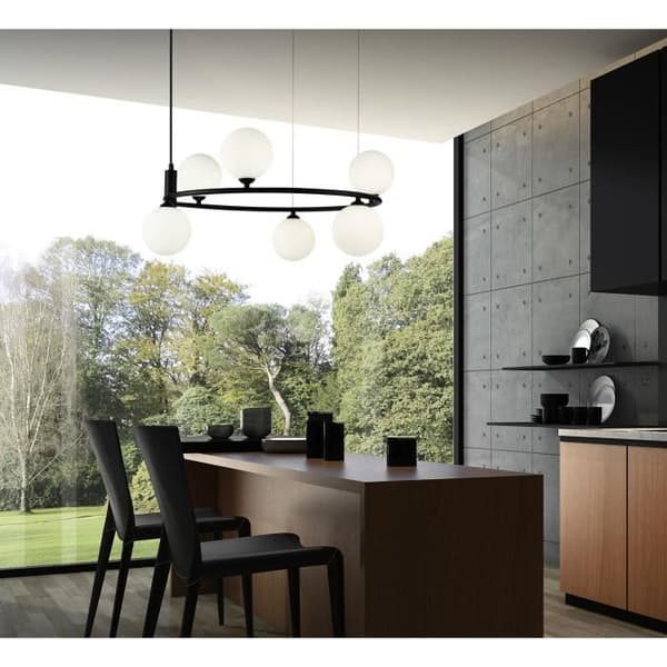 Ljuskrona Upphängning i svart metall, vit taklampa i glas, för vardagsrummet exkl. 6xG9, 25W, 220v