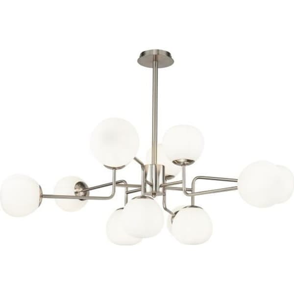 Pendel ljuskrona 12 lampor - Maytoni - Modern Art Deco - Nickelmetall - Vita glasskärmar E14 ingår ej