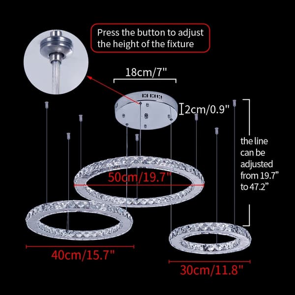 Loftlampe, Krystaldesign, LED-belysning, 345 ring, Varm Hvid