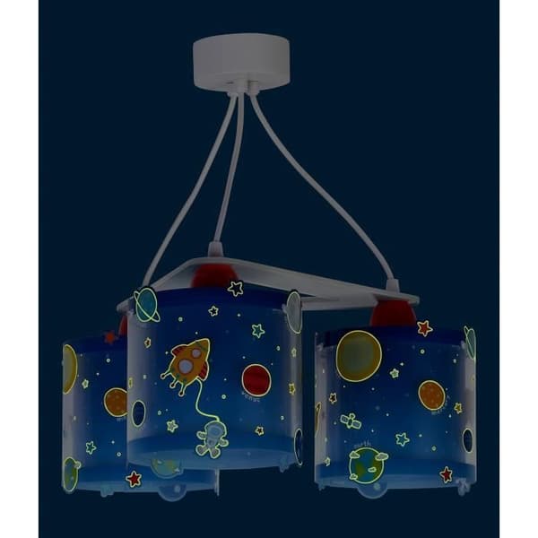 Dalber - 3-ljus hänglampa för barn - Planeter - Solsystemets planeter, L 39 cm, H 20 cm, Blå