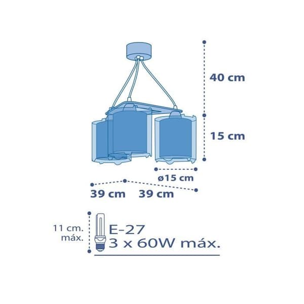 Dalber - 3-ljus hänglampa för barn - Planeter - Solsystemets planeter, L 39 cm, H 20 cm, Blå