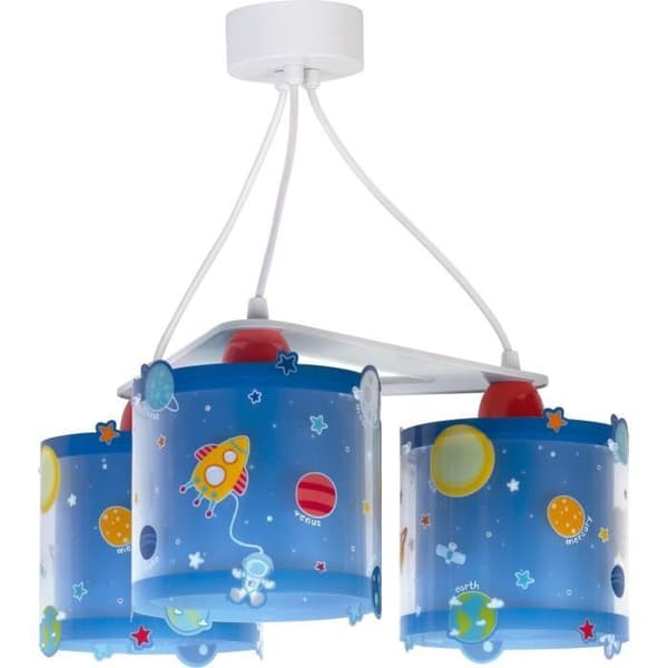 Dalber - 3-ljus hänglampa för barn - Planeter - Solsystemets planeter, L 39 cm, H 20 cm, Blå