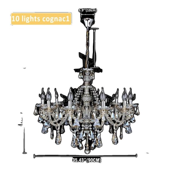 Cognac Krystal Lysekrone, Justerbar Højde, Kapacitet til 10 Pærer,10 arme Cognac1 10arms Cognac1