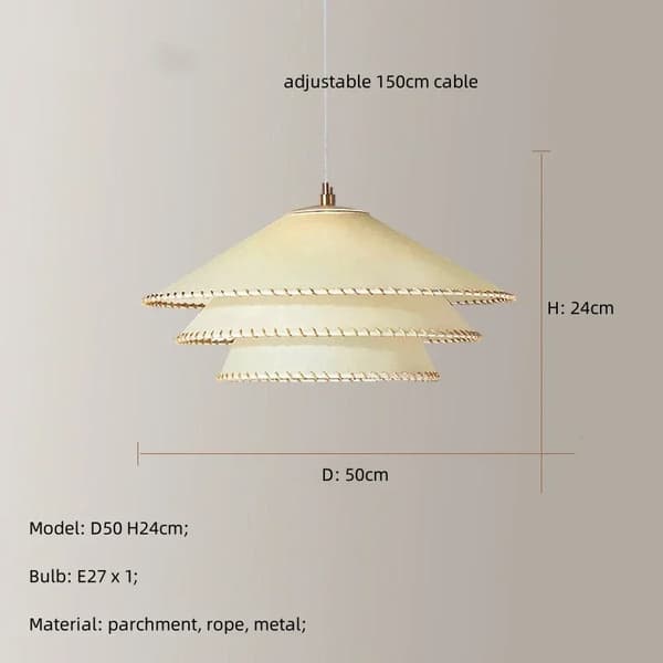Minimalist Parchment Lysekrone, Justerbar Højde, E27 Pære Inkluderet,varmt lys, D50cm