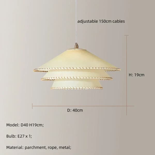 Minimalist Parchment Lysekrone, Justerbar Højde, E27 Pære Inkluderet,varmt lys, D50cm