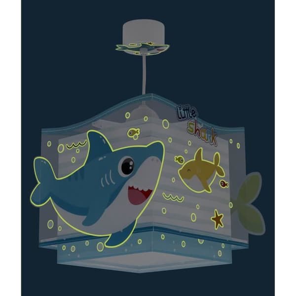 Dalber - Pendellampa för barn - Little Shark - Hajmotiv, L 24 cm, H 24 cm, Blå, Grön, Gul