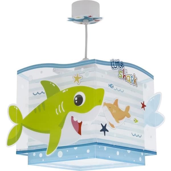 Dalber - Pendellampa för barn - Little Shark - Hajmotiv, L 24 cm, H 24 cm, Blå, Grön, Gul