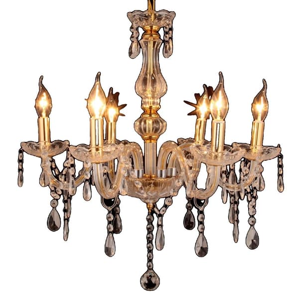 Krystal Lysekrone, 6 Lyskilder, Elegant Design,Gylden
