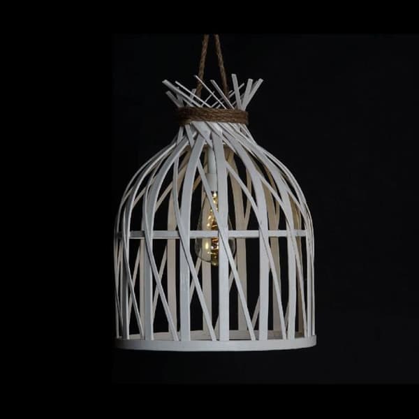 Lustre - DKD Home Decor - 30.5 x 30.5 x 40.5 cm - Vit - Bambu - LED
