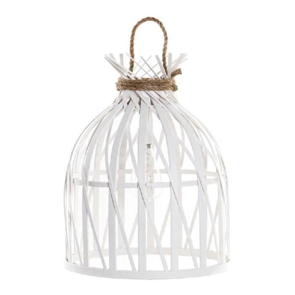 Lustre - DKD Home Decor - 30.5 x 30.5 x 40.5 cm - Vit - Bambu - LED