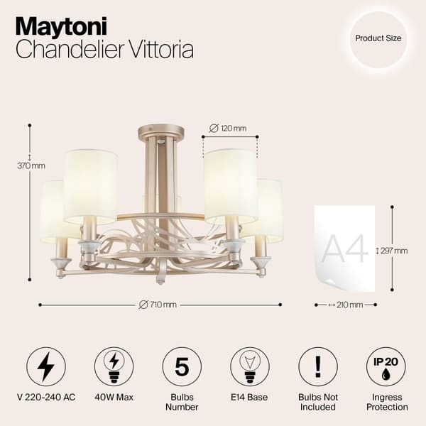 Vittoria Ljuskrona E14x5 40W Guld Metall 71 cm IP20 Modern